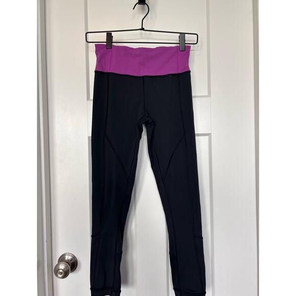 Lululemon Women's Yoga Cropped Leggings Scratch Activewear Black Purple Size 4 - Picture 3 of 12